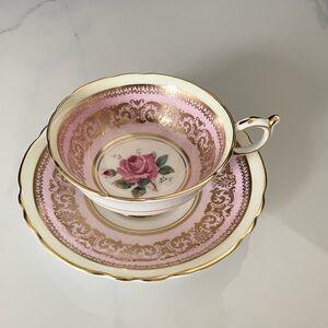 Pink & Gold Rose Cup & Saucer - Paragon